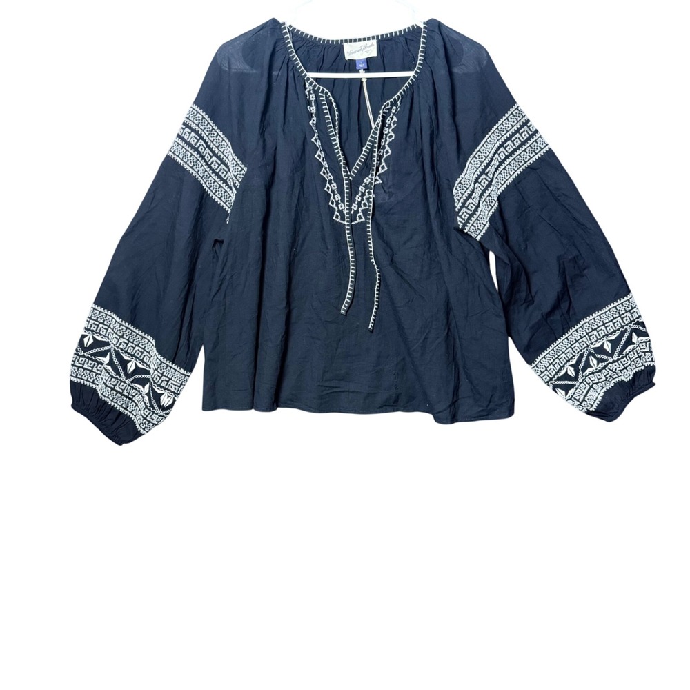 Universal Thread Womens large black top Embroidered Peasant Boho western NEW‎